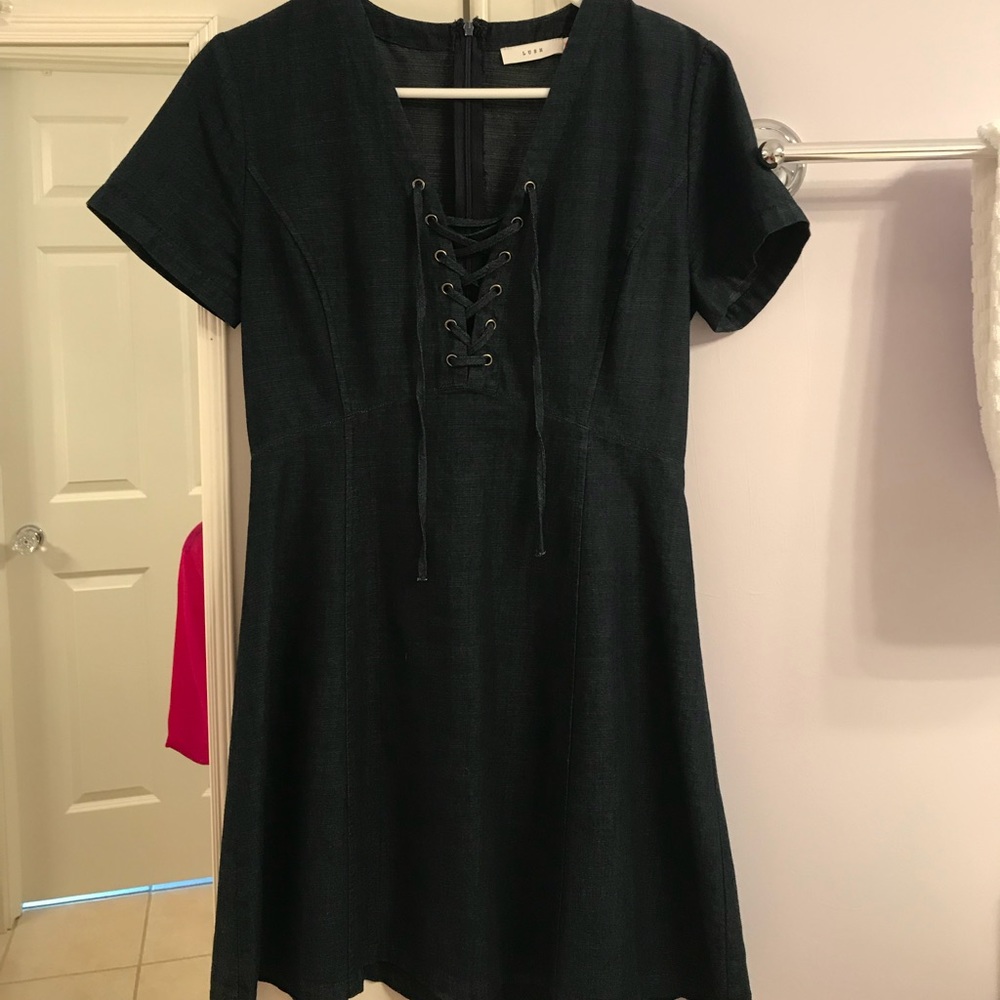 Lush Denim Lace Up Dress